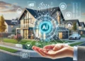Un'immagine che mostra un'interfaccia di intelligenza artificiale sovrapposta a una foto di una casa. Questo potrebbe simboleggiare il modo in cui l'AI può essere utilizzata per semplificare il processo di acquisto di una casa.